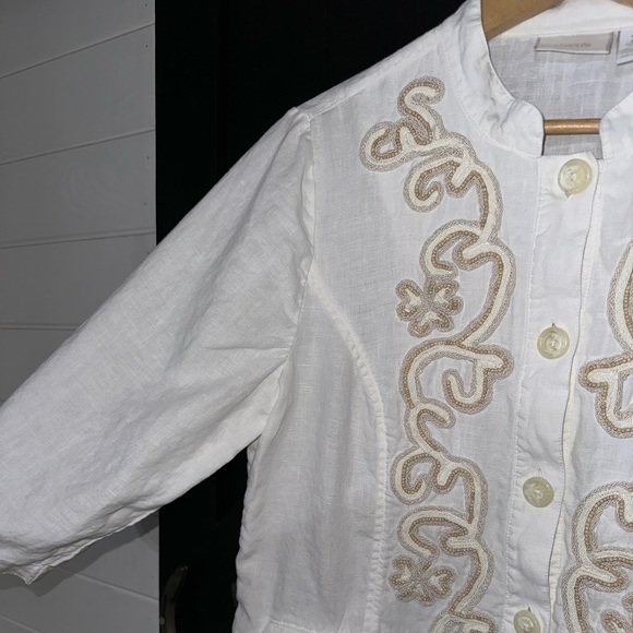 Chico’s 100% Linen Lightweight Boho Beaded Blazer Button Front Jacket Size 2 (L) - Picture 7 of 13